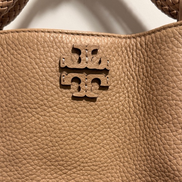 Tory Burch Beige Tan Pebbled Leather Tote/Crossbody with Braided Top Handle - Picture 2 of 13